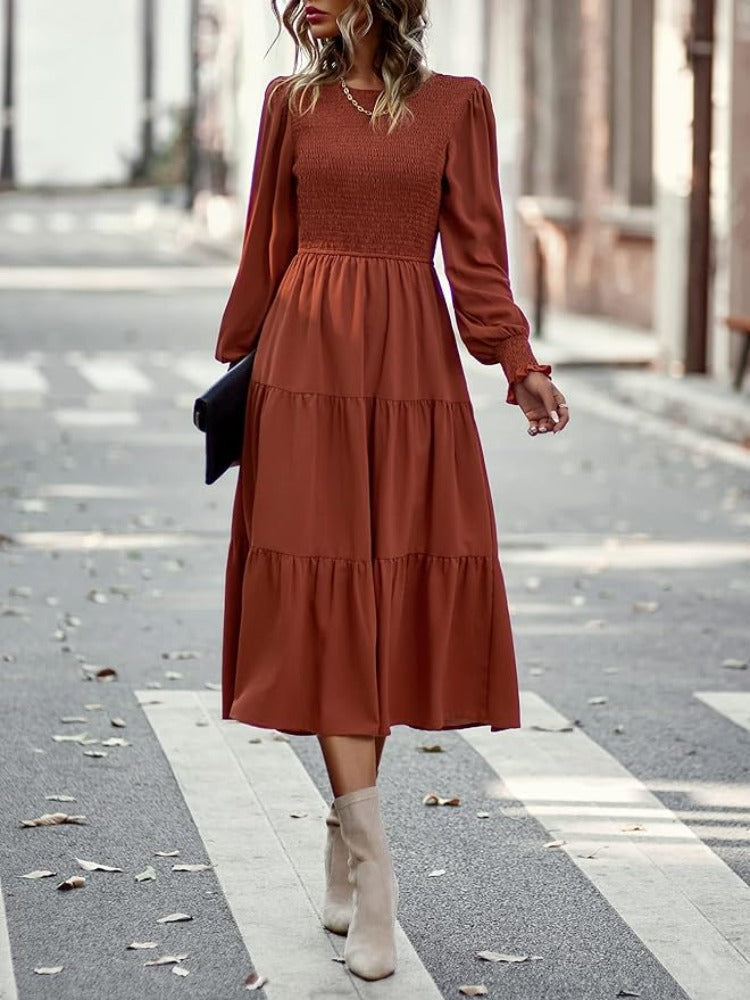 MW | Robe midi à manches longues avec smocks