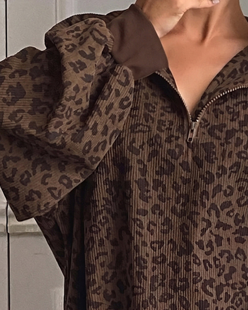 Sweat À Motif Léopard Manches Longues