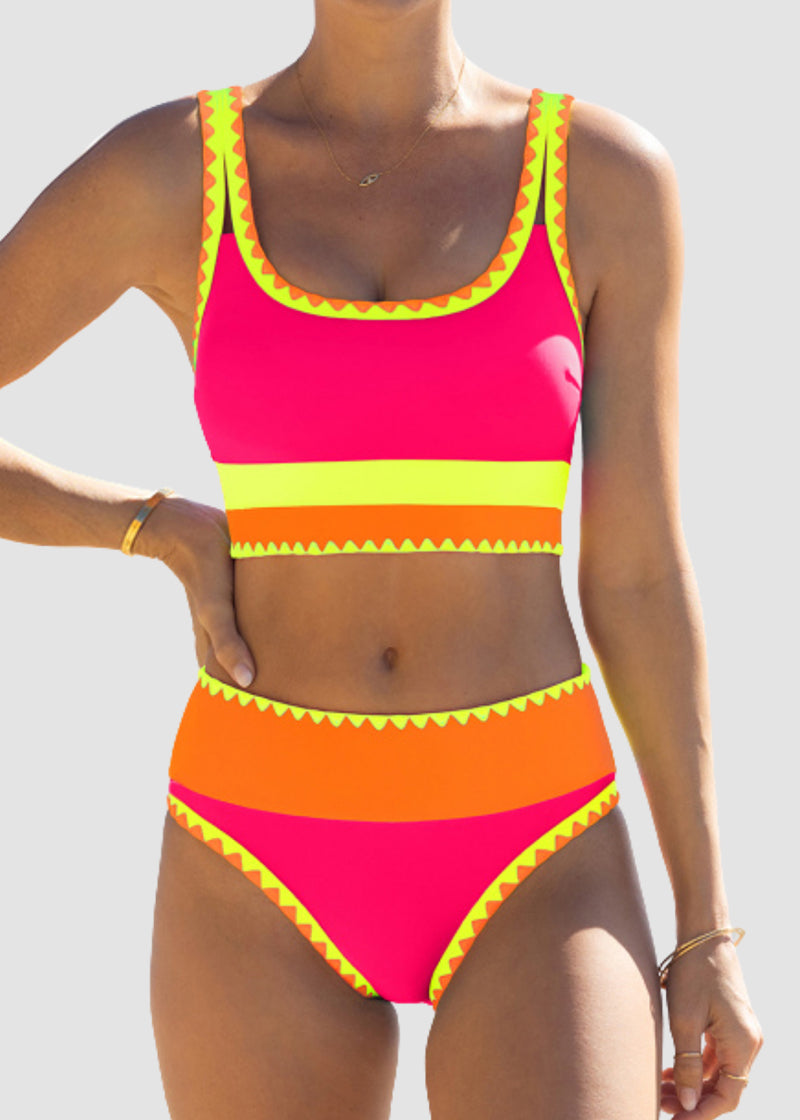 Zarelle | Ensemble de bikini 3 pièces à forte intensité de couleur avec design contrasté