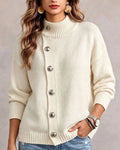 Pull-Over Col Roulé Bouton Diagonal Décontracté