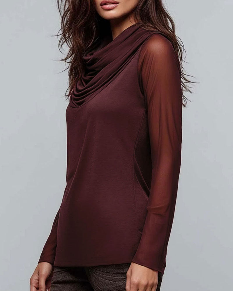 Blouse Col Mock Unie Décontractée