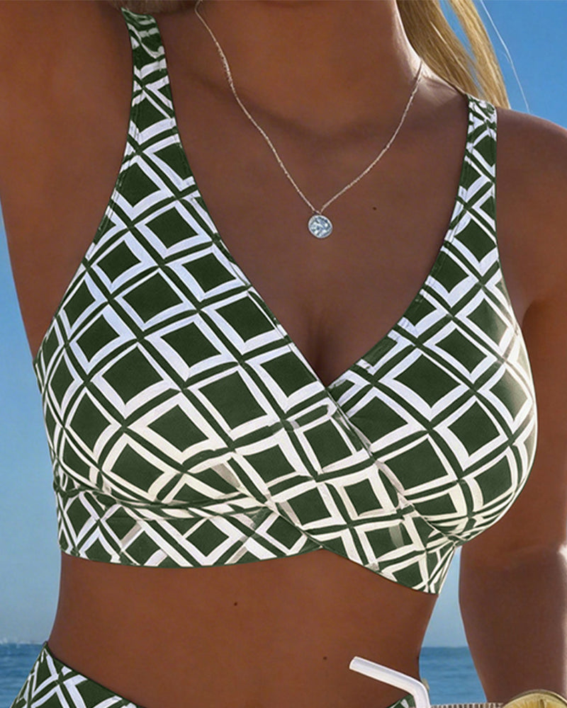 Martina | Bikini à carreaux avec soutien-gorge sans fil et culotte taille haute