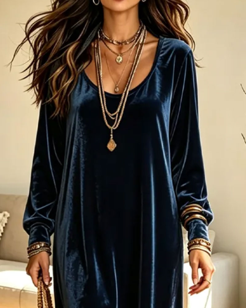Robe Encolure En U Manche Bouffante Jupe Évasée Midi