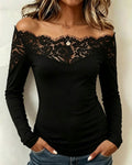 Blouse Bardot Dentelle Panneau Slim Fit