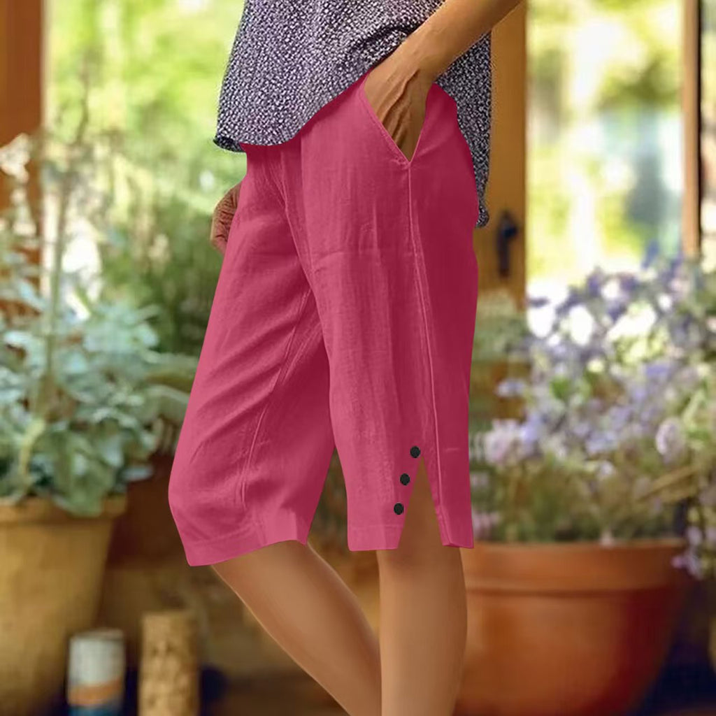 Pantalon capri femme uni avec poches latérales