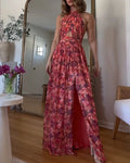 Isa | Robe Maxi Fleurie pour Femmes avec Découpe