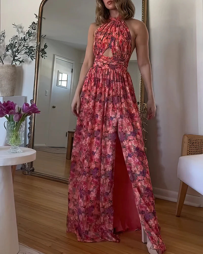 Isa | Robe Maxi Fleurie pour Femmes avec Découpe