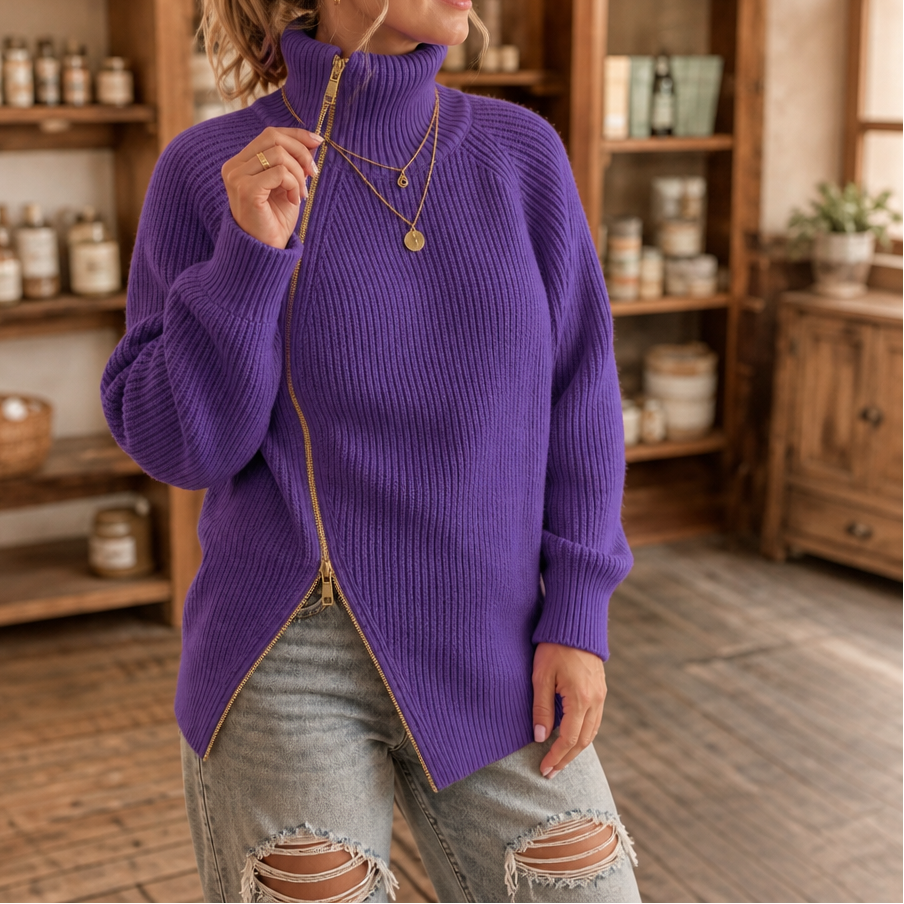 Amelia | Pull en tricot moderne et polyvalent avec fermeture éclair