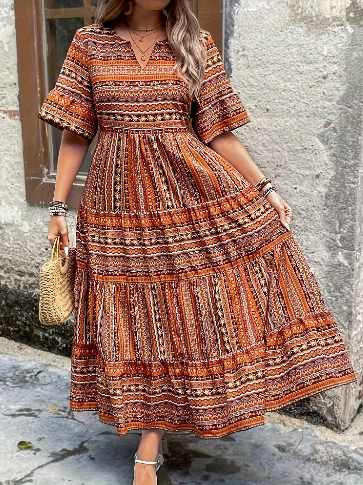Robe Midi Boho pour Femmes | Imprimé Fluide