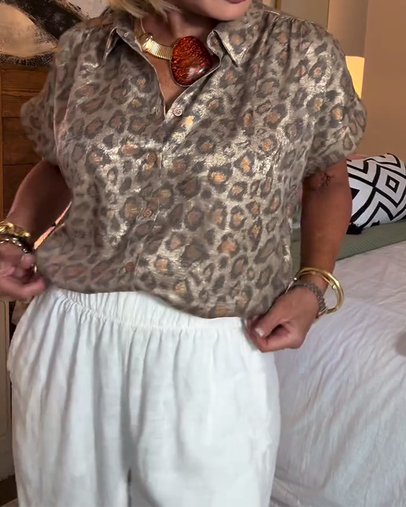 Blouse Décontractée Imprimé Léopard