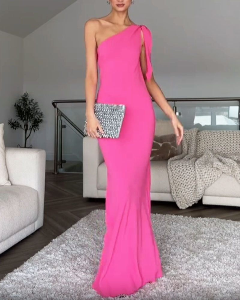 Robe Longue Asymétrique Avec Épaule Nouée Pour Femmes | Idéal Pour Soirées Et Événements Formels