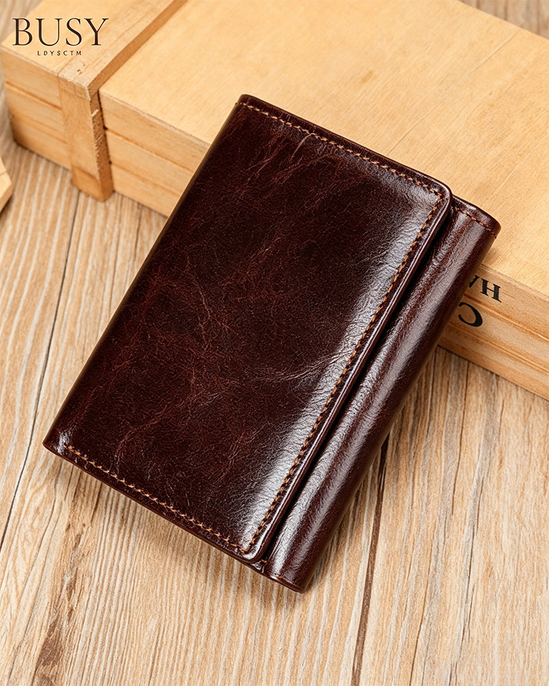 Portefeuille Homme En Cuir De Vache Huilé-Ciré Authentique Avec RFID