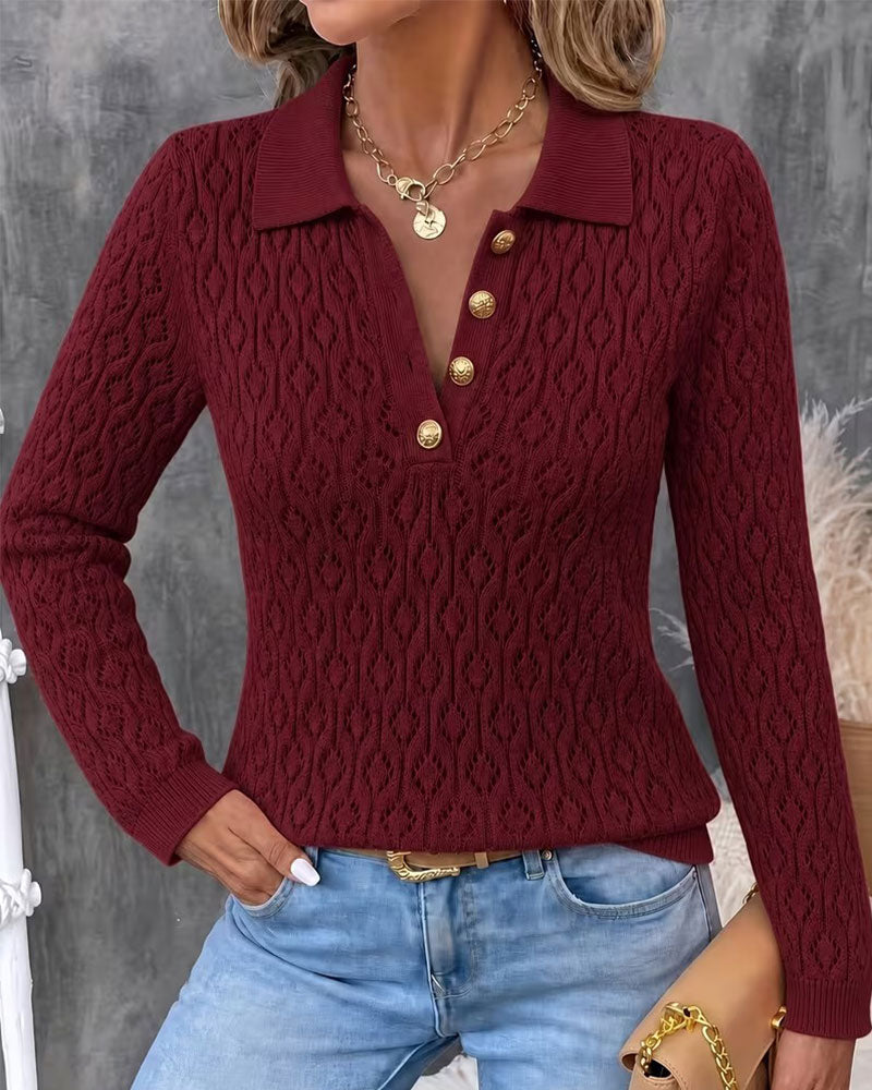 Pull-over slim à col rabattu et découpes