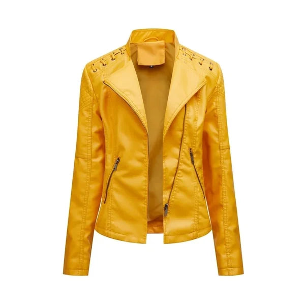 Veste en Cuir Lavée avec Coupe Féminine