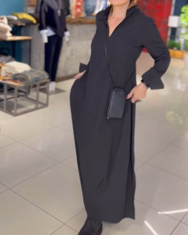 Eleanor - Robe Longue Ample avec Revers et Fente Latérale