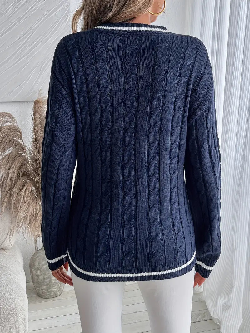 Pull Femme – Bordure Rayée et Coupe Détendue au Charme Intemporel