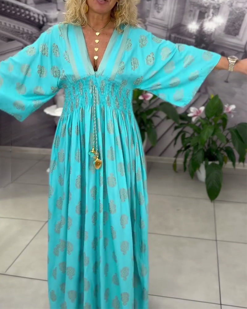 Robe maxi à taille élastique avec imprimé de vacances