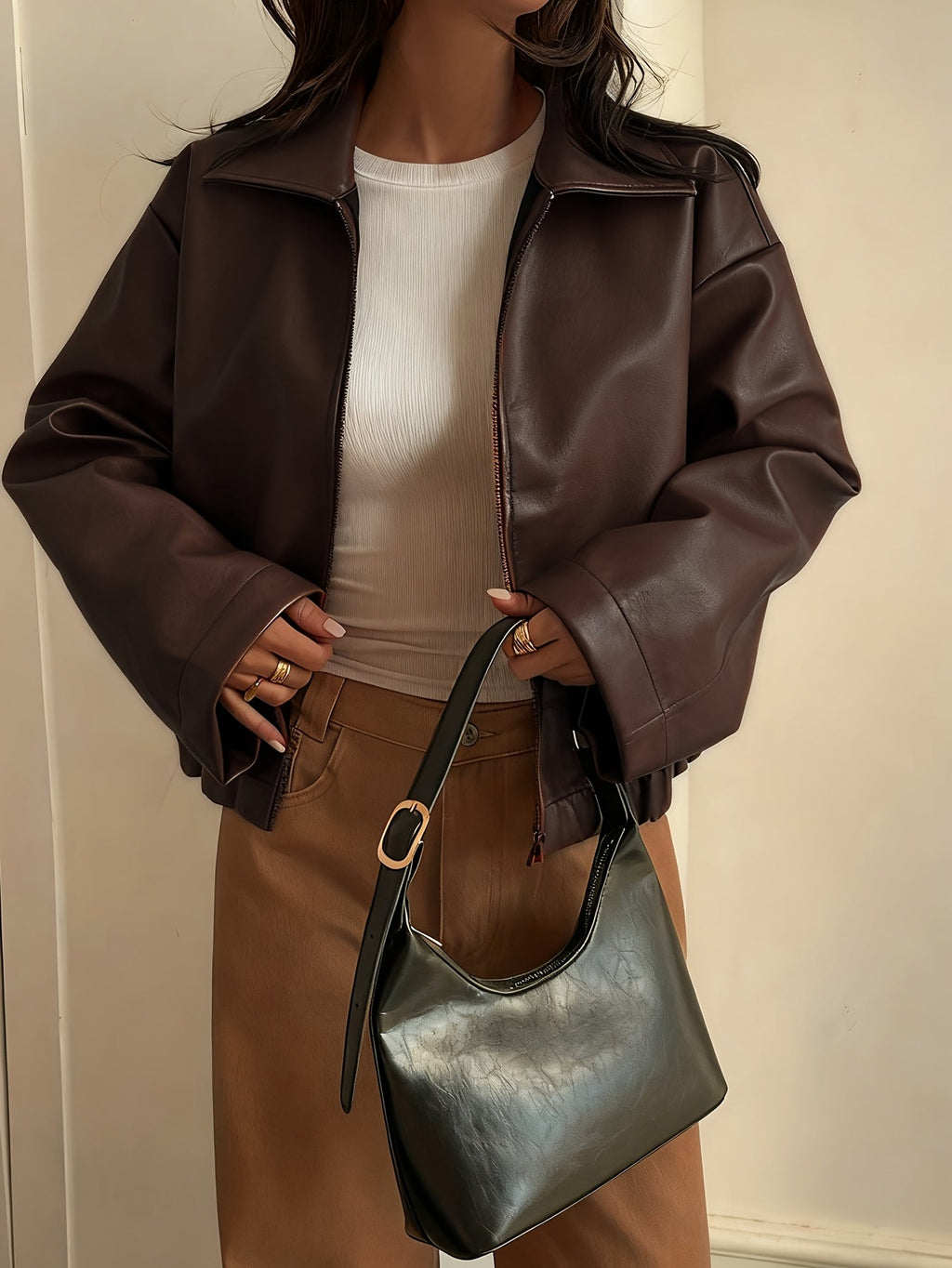 Gwenda | Veste à col chemise en simili cuir pour femmes
