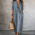 Robe maxi femme rayée avec col V et manches longues