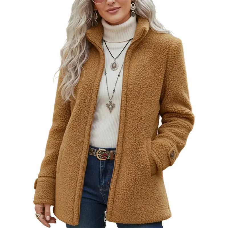Alessora | Veste teddy femme avec col montant
