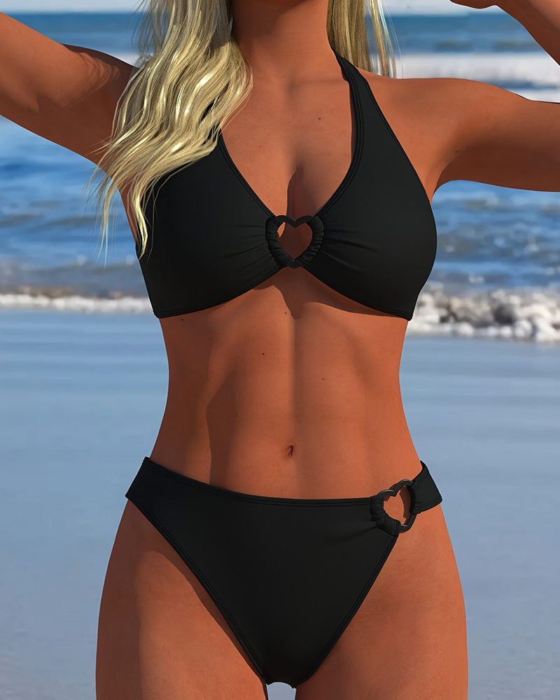 Bikini Halter Cœur Boucle Unie