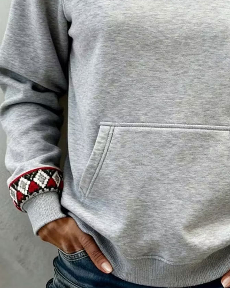Sweat-shirt à col rond en argyle avec poche