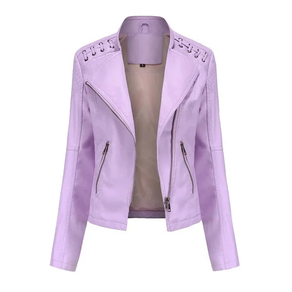 Veste en Cuir Lavée avec Coupe Féminine