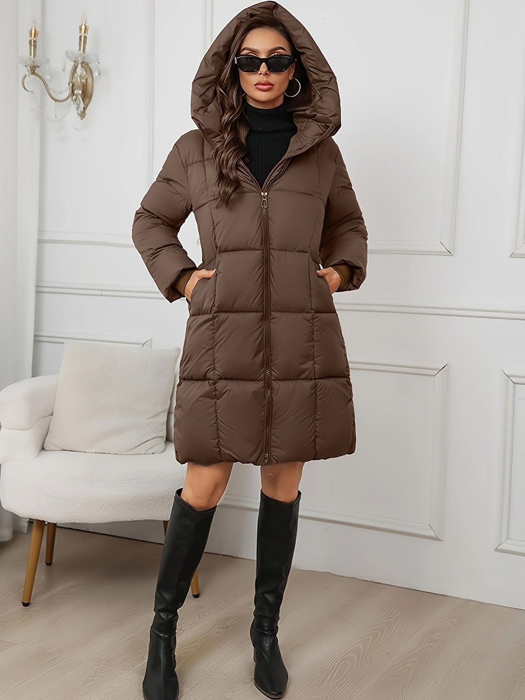 Mila | Veste matelassée classique et longue avec capuche
