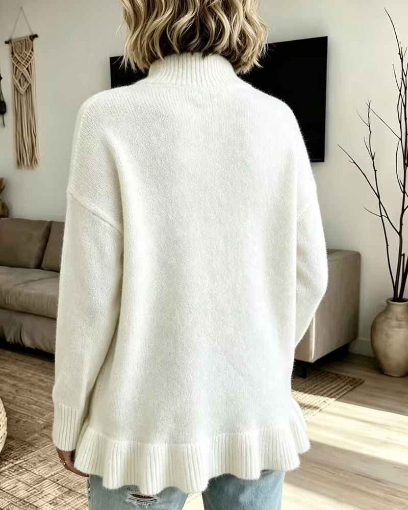 Pullover Col Mock Volant