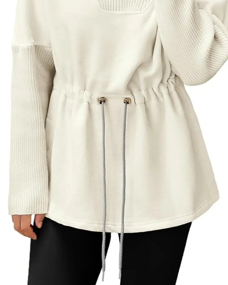 Sweat-shirt à col montant et manches longues avec cordon de serrage
