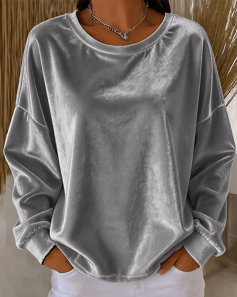 Blouse Col Rond Épaule Tombante Décontractée Manches Longues