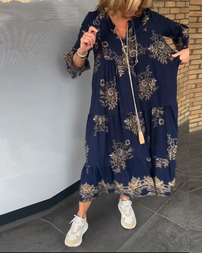 Rose™ – Robe Midi à Col V Vintage Lockerer