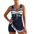 Robe de Bain Ajustée pour Femme avec Col en V et Jupe Évasée Tankini Set