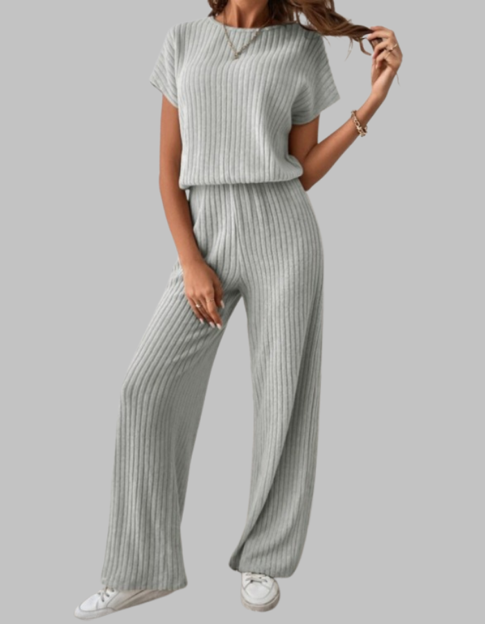 Nora | Ensemble à Rayures pour Femmes en Deux Pièces, Haut à Manches Courtes et Pantalon à Jambes Amples