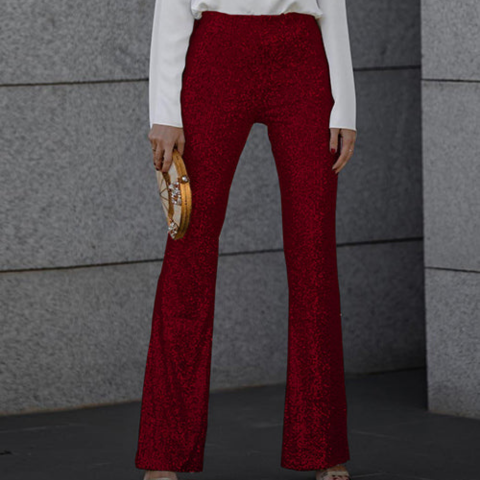 Pantalon évasé à paillettes pour femme | Taille haute