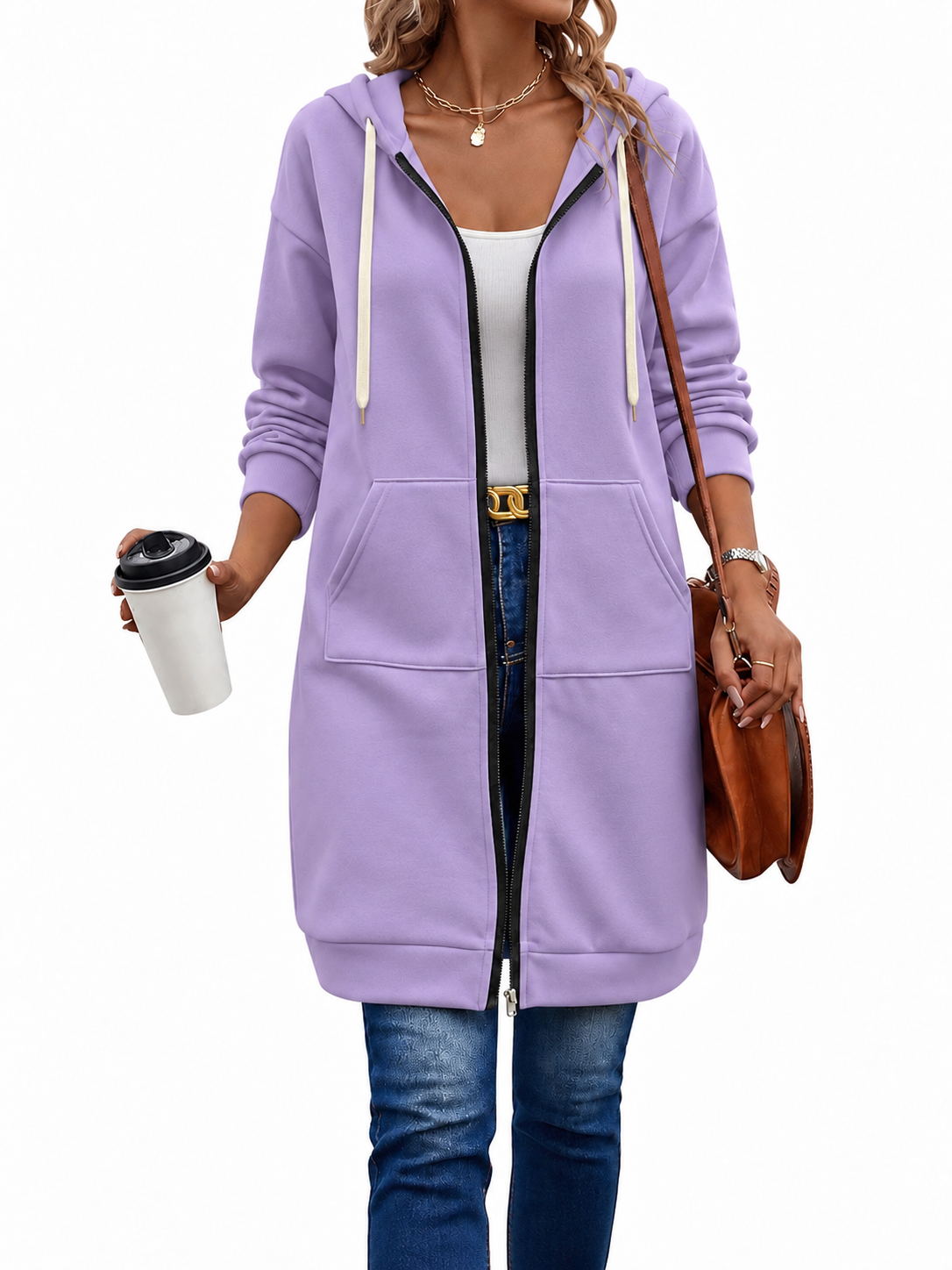 Hoodie Zippé Long Femme | Mi-Long & Confortable