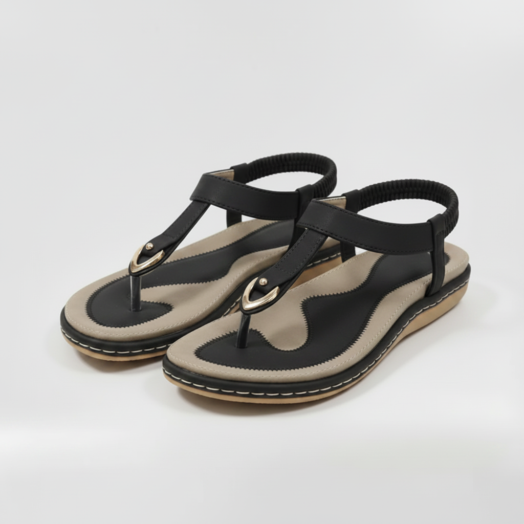 Sandales Plates pour Femme Tongs à Bride Arrière Élastique et Détail Métallique