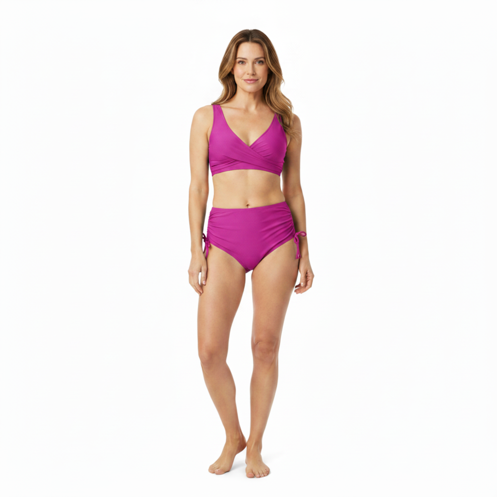 Ensemble maillot de bain deux pièces avec haut croisé et culotte de bain à nœuds