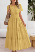 Robe Midi Boho pour Femmes | Manches Courtes Froncées