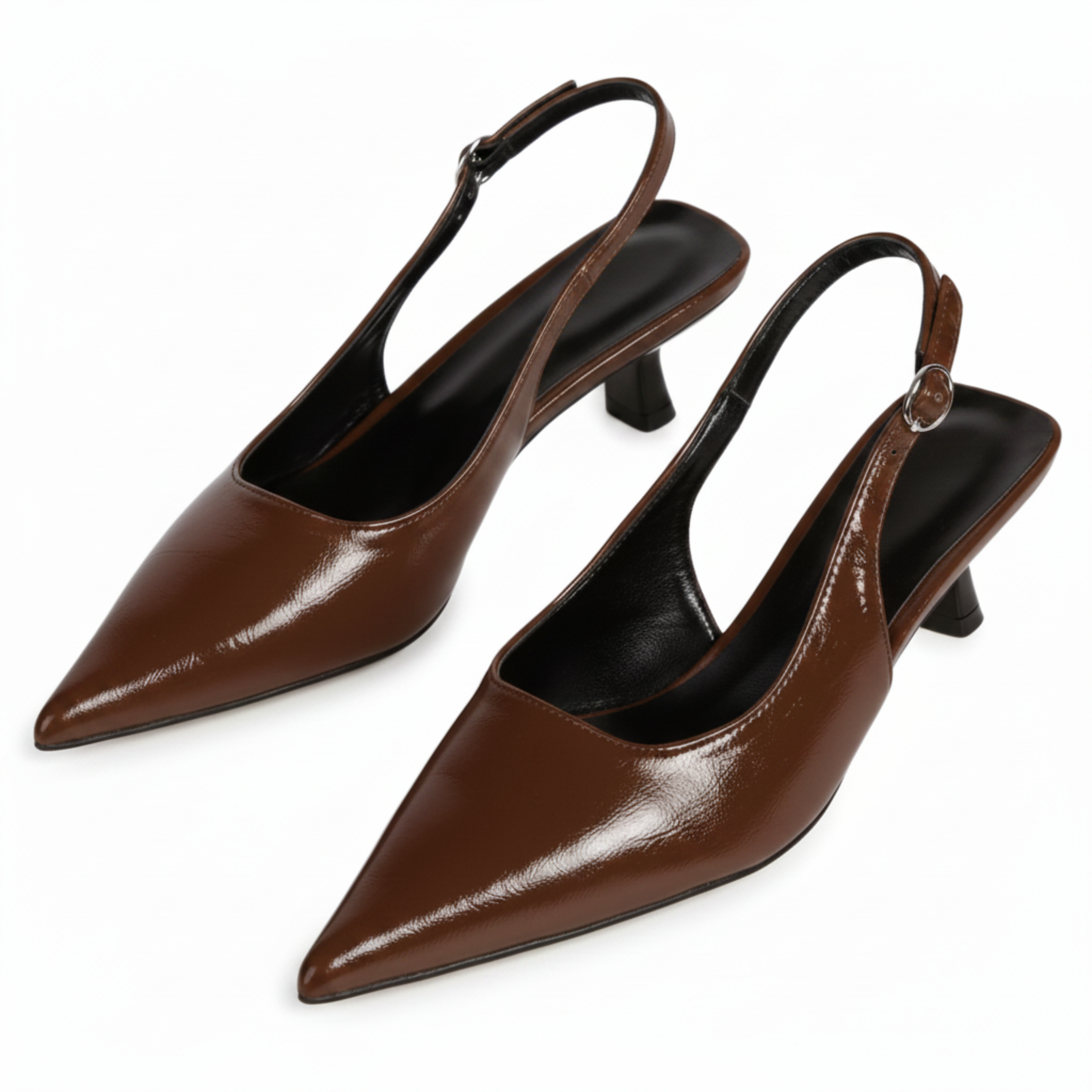 Escarpins Slingback à Bout Pointu pour Femme Chaussures à Petit Talon Vernies