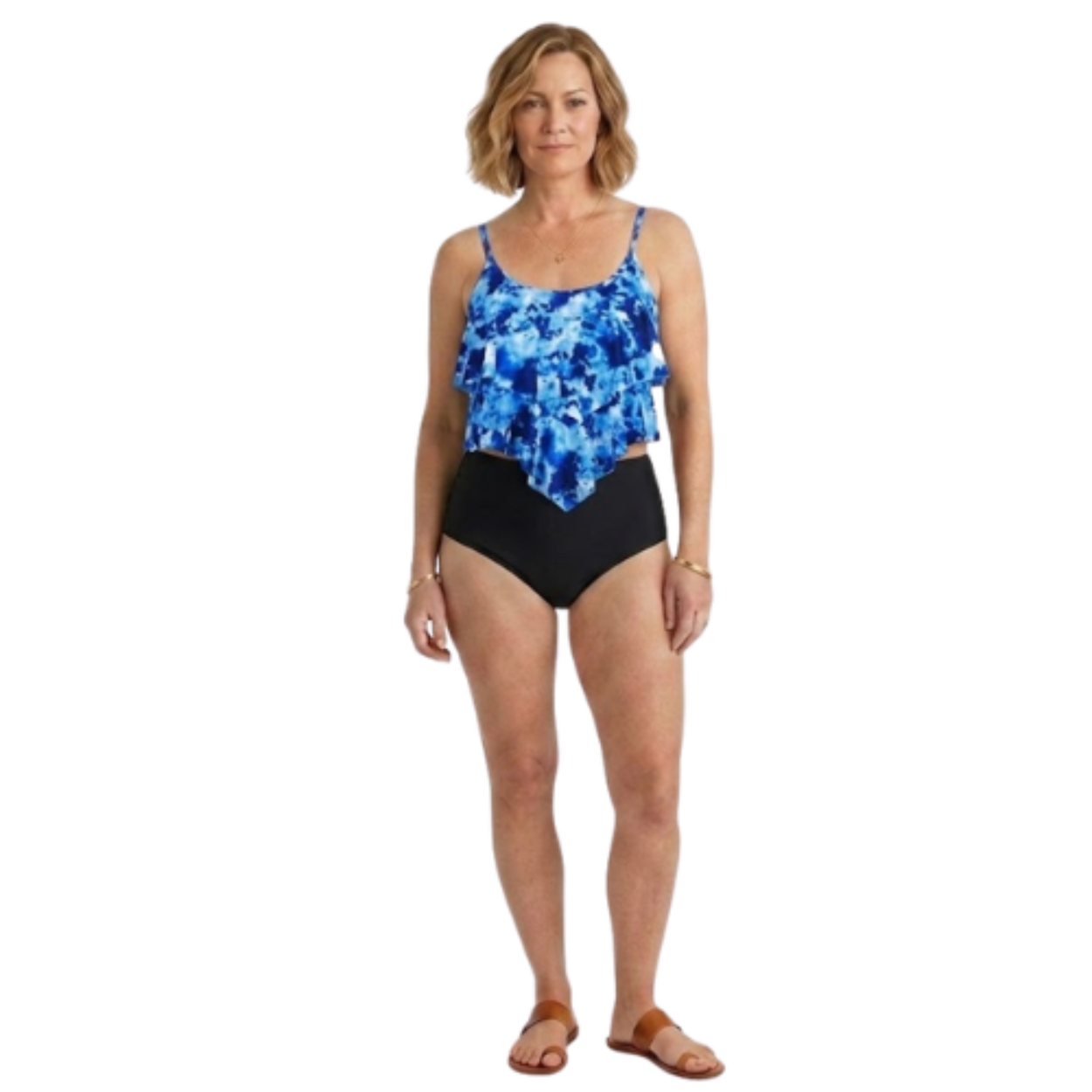 Maillot de Bain Tankini avec Haut à Volants et Bas Taille Haute
