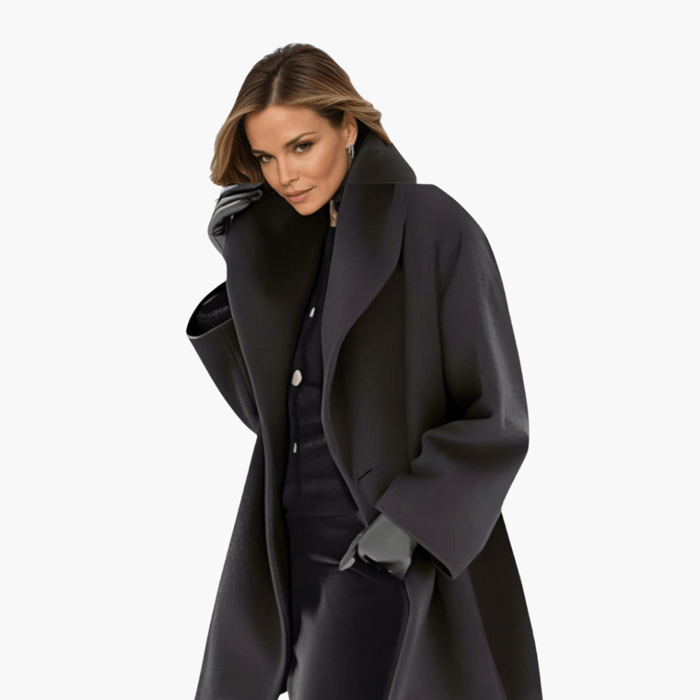 Manteau Femme avec Col Large et Coupe Longue