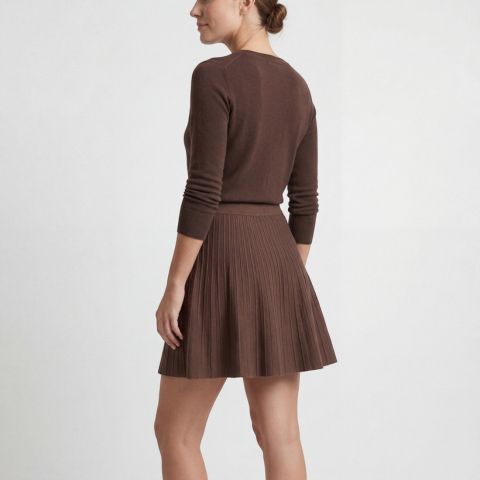 Jupe plissée en maille taille haute pour femme | Mini