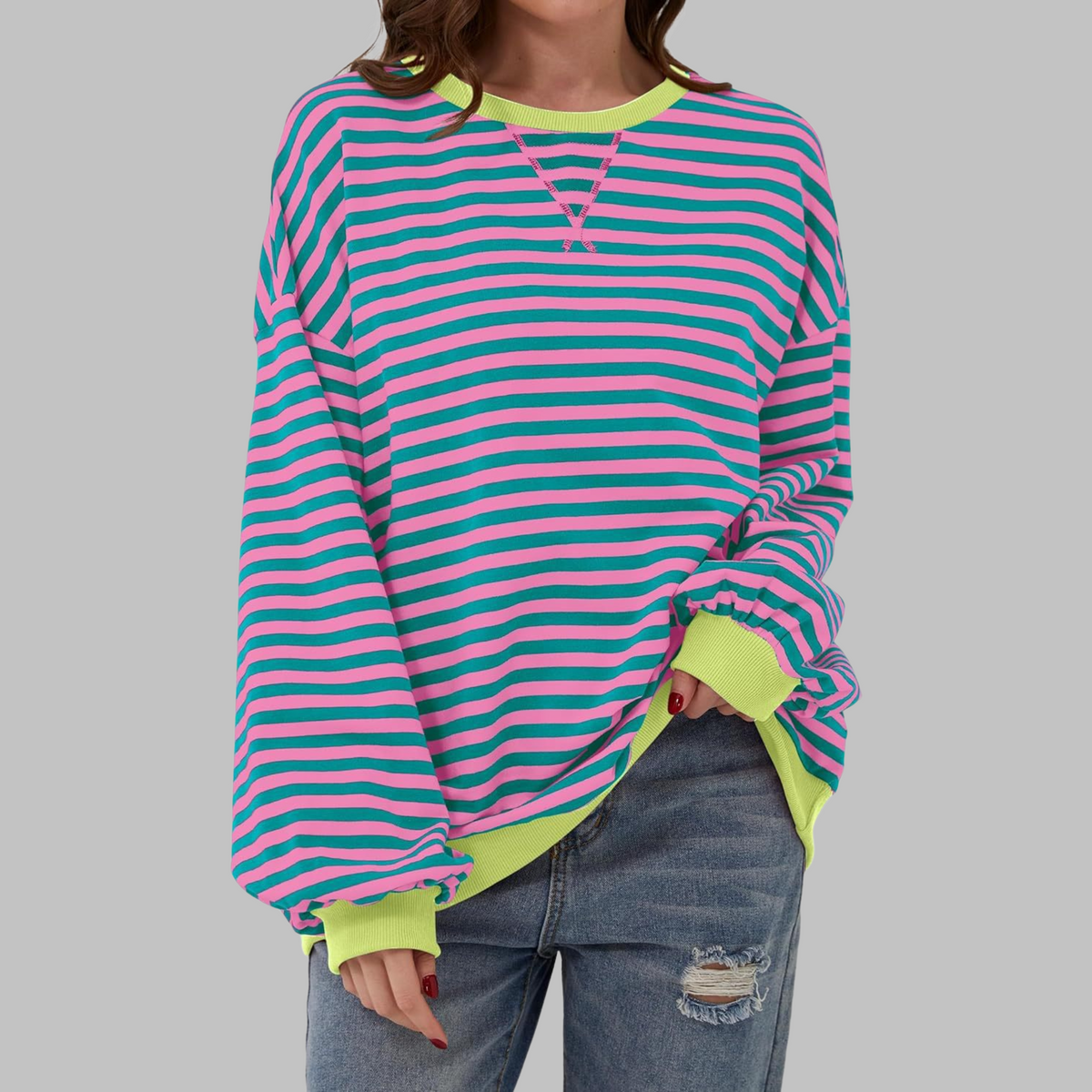 Ellen - Pull Rond à Rayures Élégant
