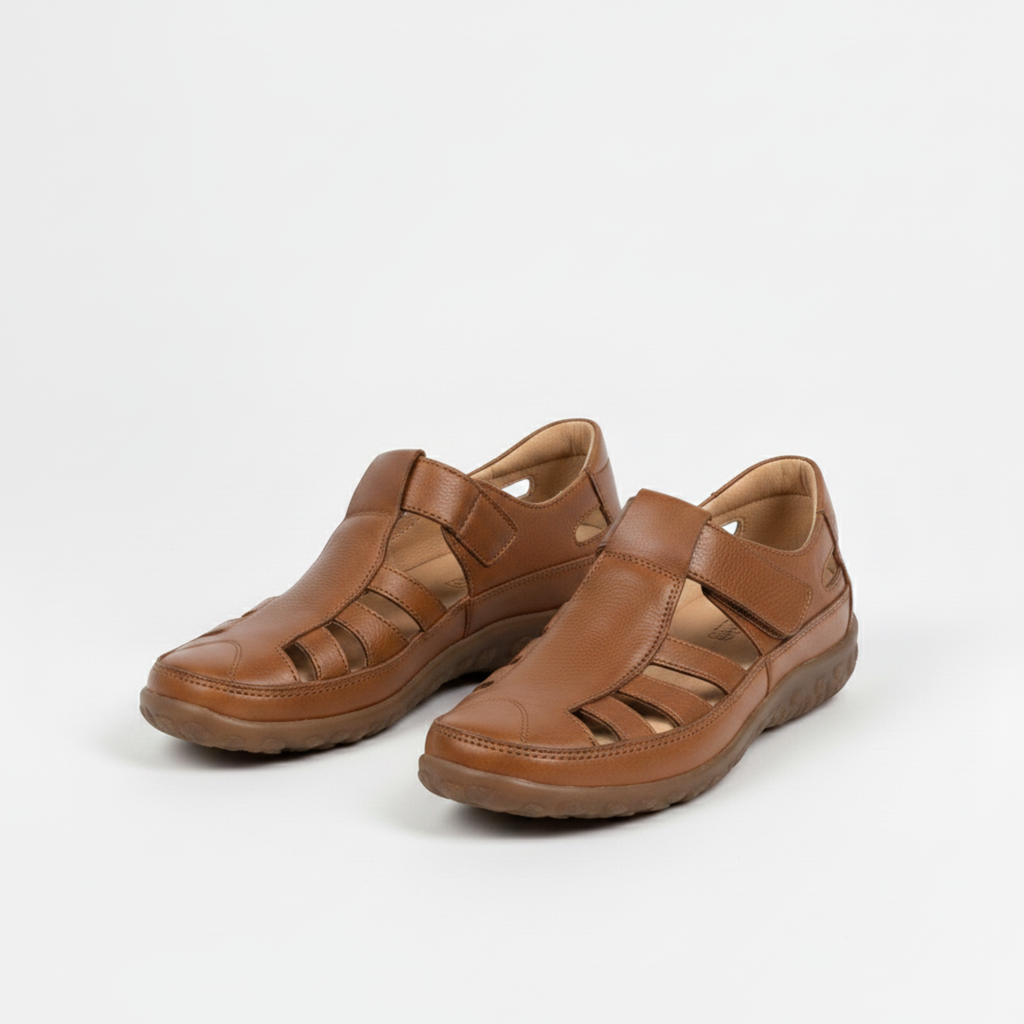 Sandales Fermées à Découpes pour Femme avec Bride Velcro et Semelle Souple