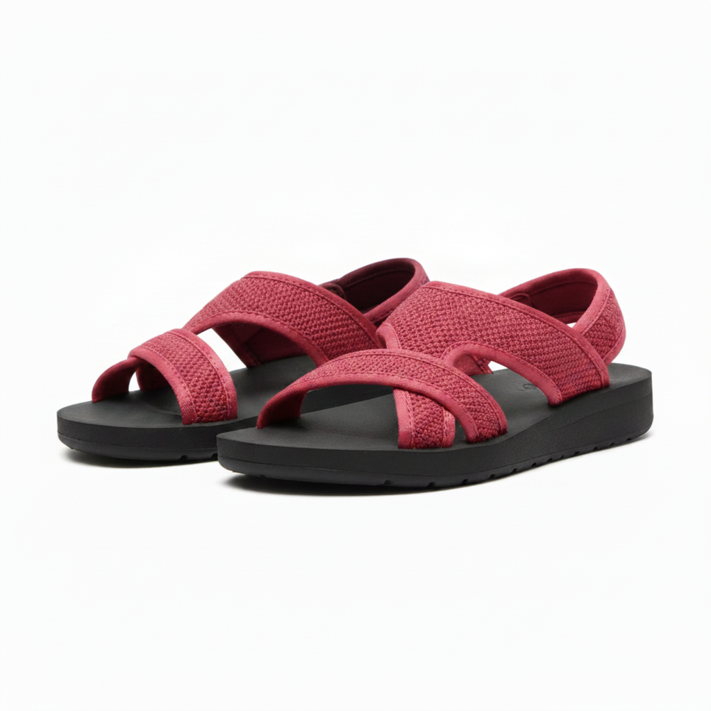 Sandales Plates de Femme avec Brides en Tissu et Semelle en Caoutchouc Antidérapante