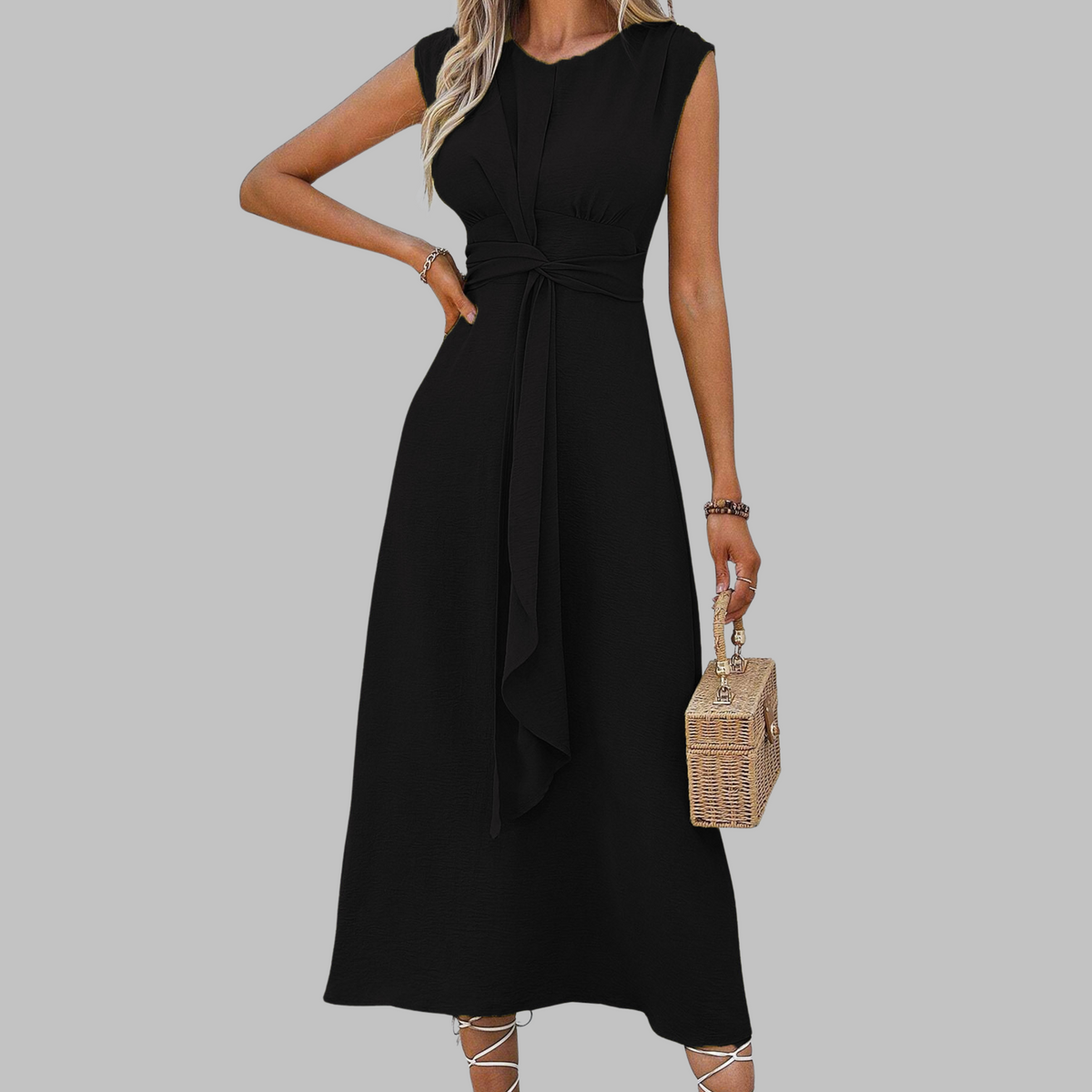 Robe Midi Femme | A-Line Ceinturée Sans Manches