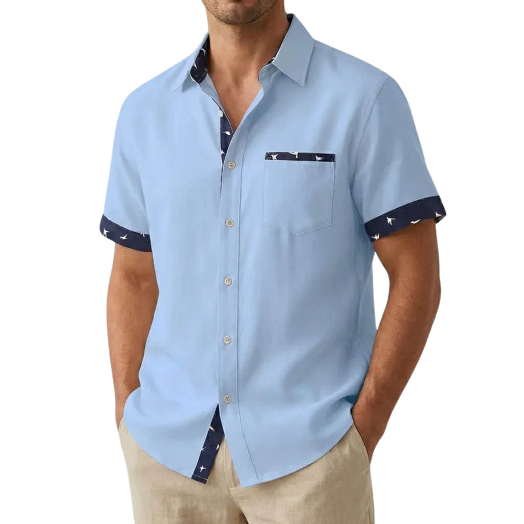 Chemise à Manches Courtes pour Homme avec Col Classique et Bordures Imprimées