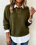 Pull femme effet chemise en maille douce