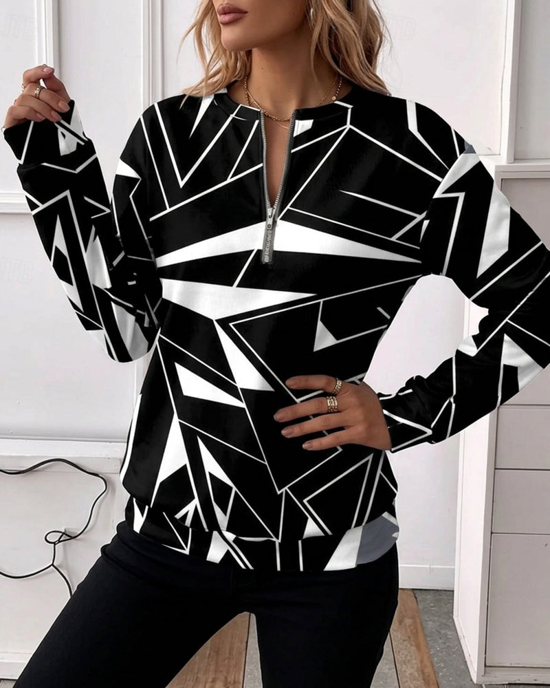Sweatshirt Décontracté Fermeture Éclair Manches Longues